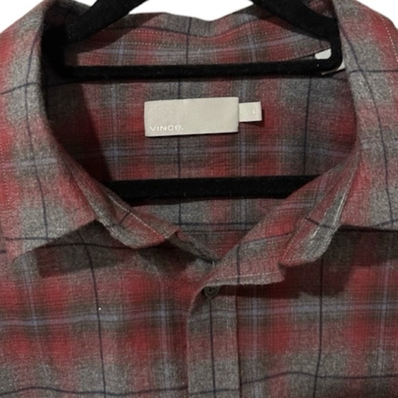VINCE Double-Face Cotton Long-Sleeve Shirt Plaid Red and Gray - Picture 5 of 6